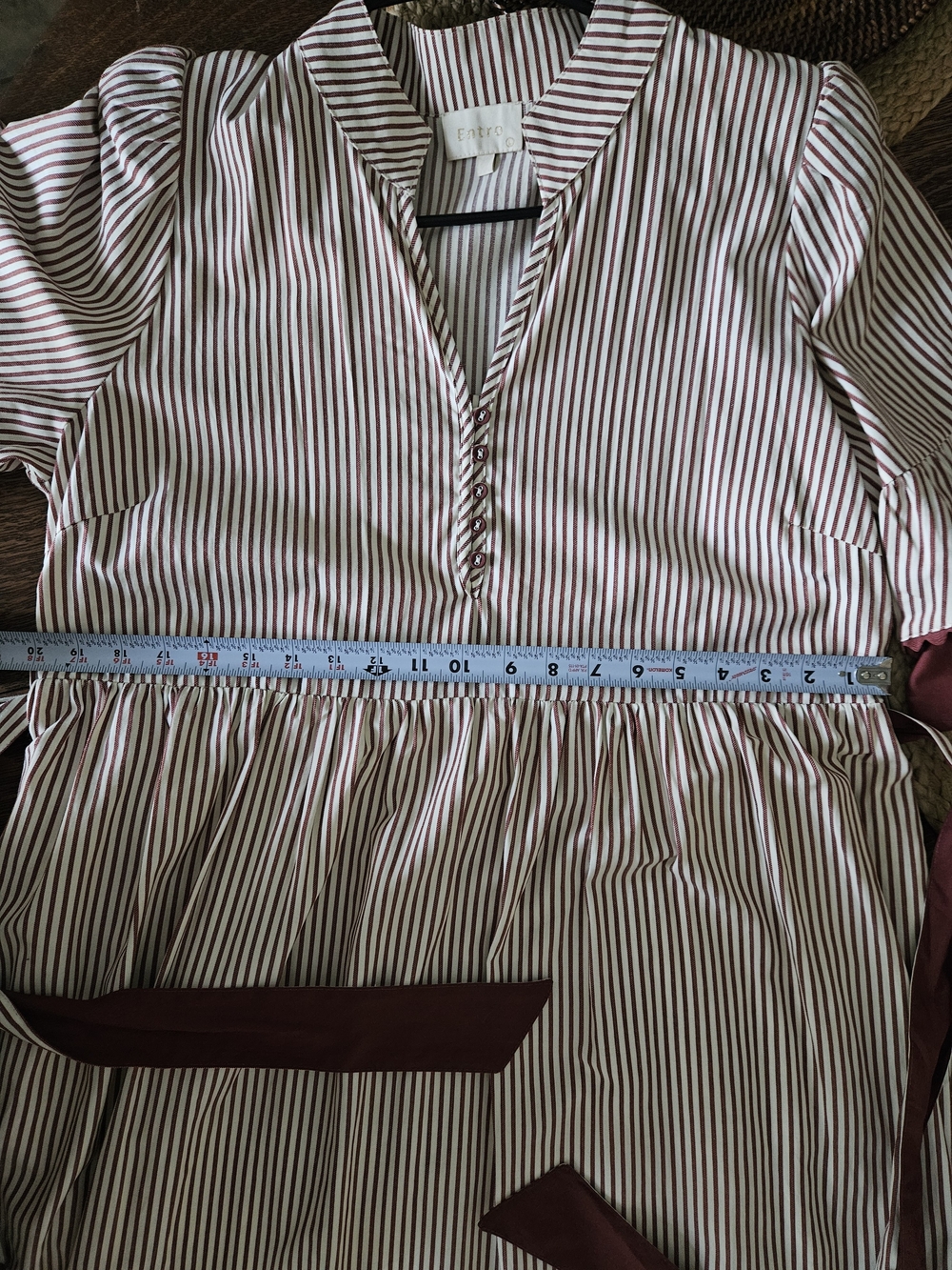 Entro Burgundy & Ivory Striped Tiered Midi Dress | Size Large | NWOT - Picture 7 of 13